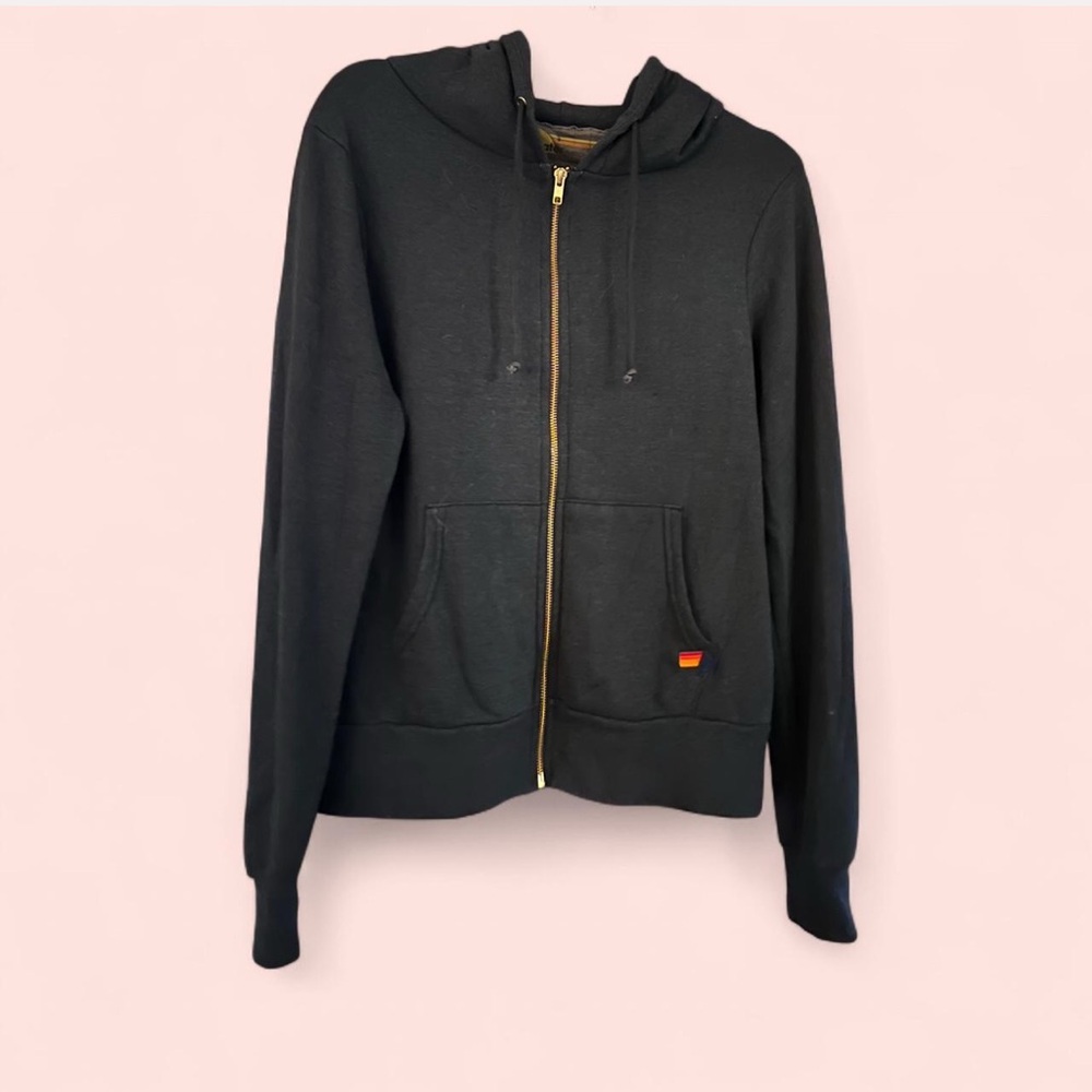 Aviator Nation Charcoal Grey Hoodie with Gold Zipper